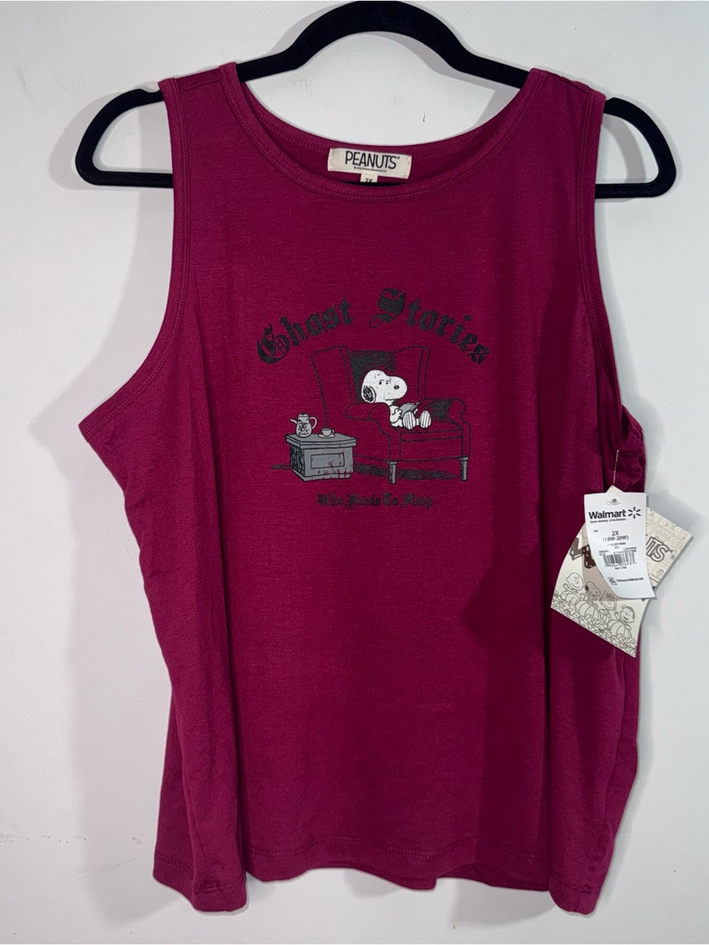Peanuts Snoopy Ghost Stories Sleep Tank Top Women’s 2X Burgundy NWT